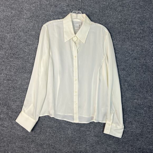 Vintage Worthington Womens Satin Blouse Size 12 Ivory Button Up Sheer Fairy Y2K - Picture 1 of 8